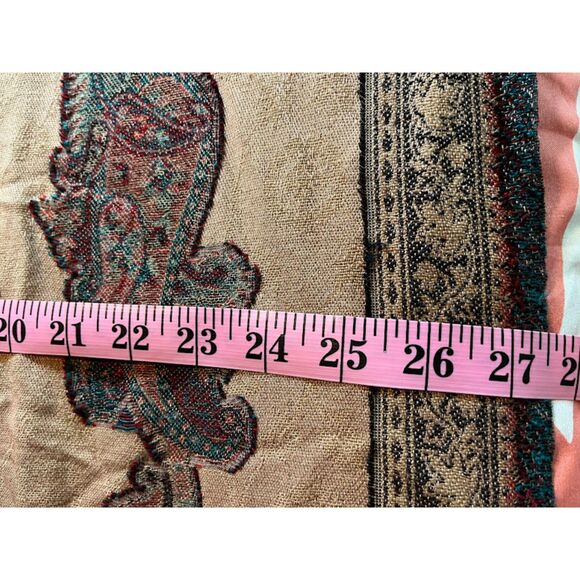 Modern Bohochic Brown/Turquoise/Red Paisley Design Table Runner Fringe 27"x 79" - Picture 5 of 8